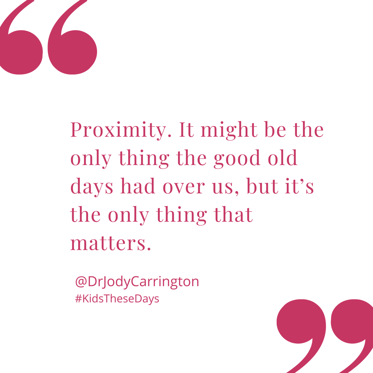 DrJCarrington's tweet photo. Here's the deal: when kids feel seen, and heard, they have less of a need to crank their behaviour up in order to get a connection. Believe me, proximity to each other, shining our lights on each other, face-to-face, that’s what turns this ship around. #drjody #kidsthesedays https://t.co/3ubdc8Etwk