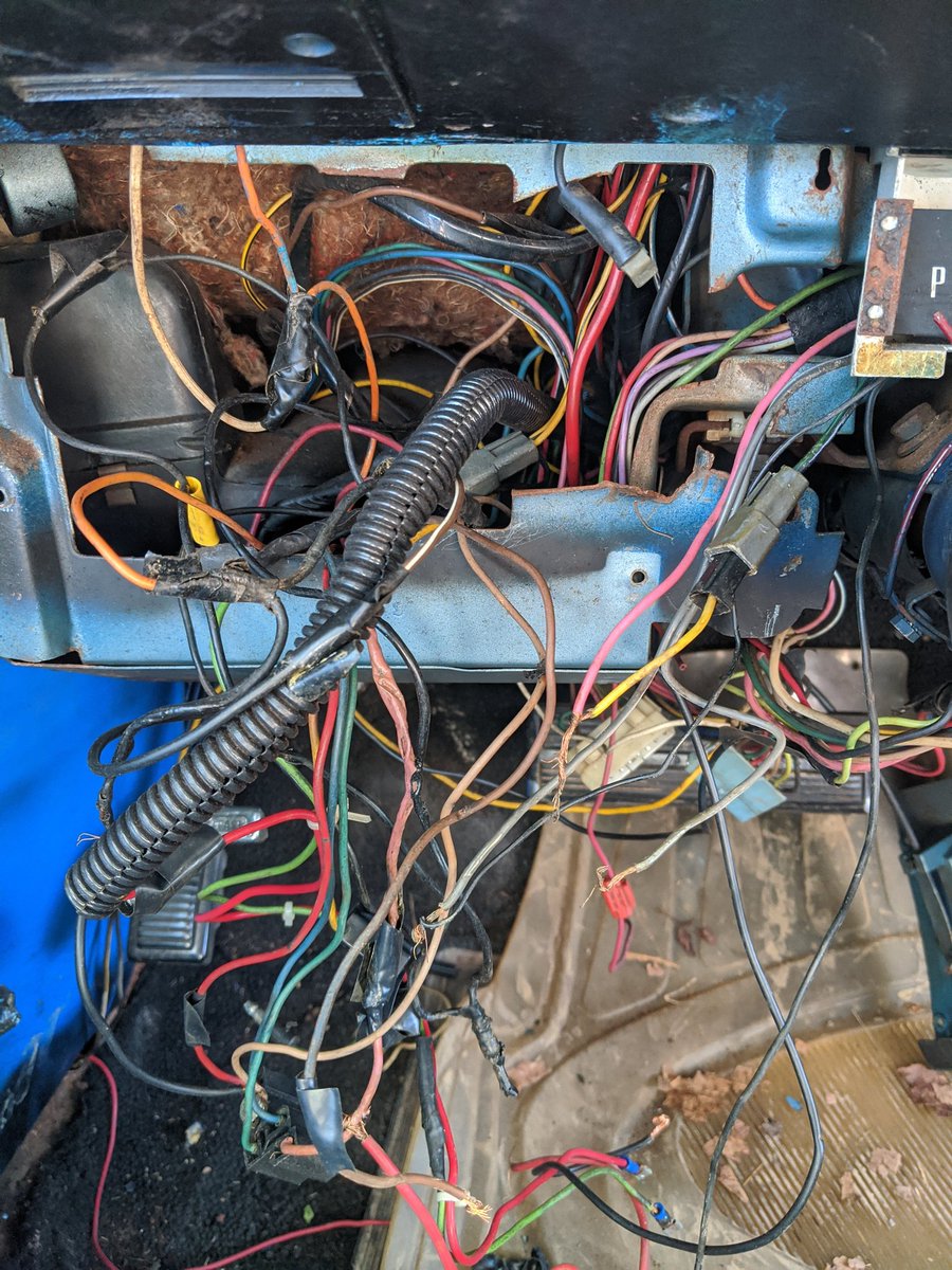 TheMattRTR's tweet photo. If you don't know anything about wiring, for the love of God don't try to completely rewire your car.
It's a miracle this thing didn't burn to the ground.
#BecauseRoadkill #Roadkill #Mopar #Dodge https://t.co/nO5uwtKony