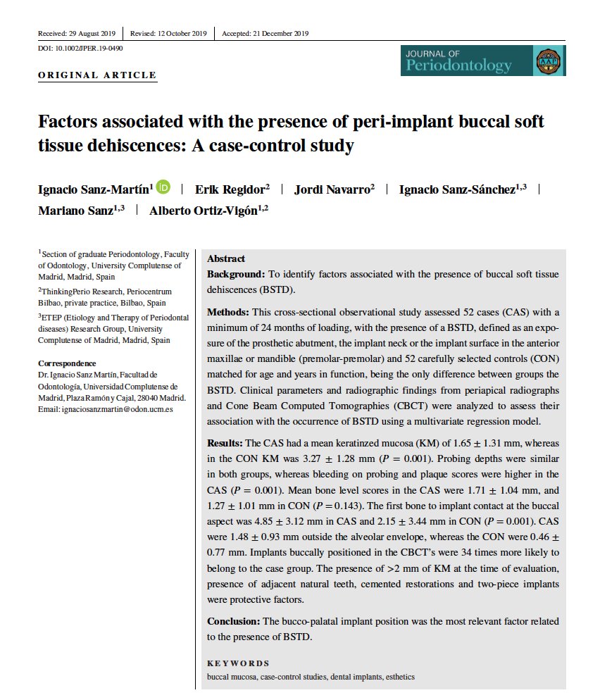 drsanzmartin's tweet photo. Happy to share our latest work where we studied implant soft tissue dehiscences. Implant position was the single most important factor, far more important that the presence of buccal bone @Albertoovc  #perio #implants #dental #dentistry #implantology https://t.co/mAnrOatdwl https://t.co/NpODfnDFzQ