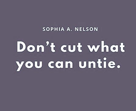 TheWomanCodePB's tweet photo. Never Cut, what you can untie. @IAmSophiaNelson #TheWomanCodeBook https://t.co/UxhdBLCi8v