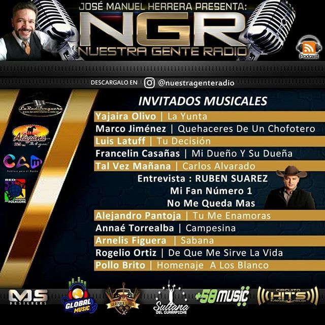 NUESTRA GENTE RADIO
@nuestragenteradio
DESCARGA PODCAST
bit.ly/NuestraGenteRa…
*INVITADOS MUSICALES*
Yajaira Olivo | La Yunta @yajairaolivo06
Marco Jiménez | Quehaceres De Un Chofotero @marcojimenezoficial
Luis Latuff | Tu Decisión <a href="/turcolatuff/">🤠 🇻🇪 Luis 🐎 Armando🎤 Latuff🎶💞</a>
Francel… ift.tt/2ItAXSP