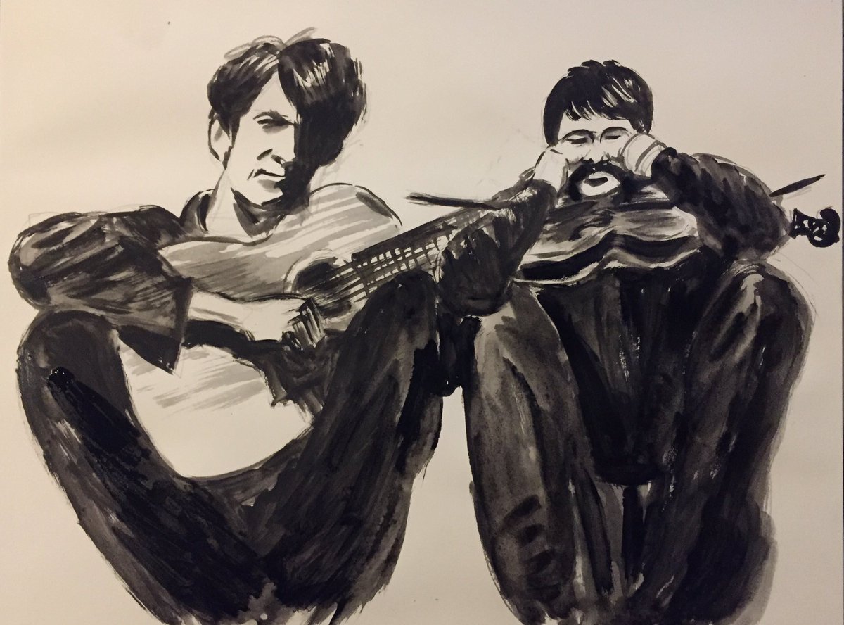 PeterLandau's tweet photo. Steve Weber (left), a Founder of an Influential Folk Band #obitpix #steveweber #guitarist #holymodalrounders #thefugs #psychfolk #artistsoninstagram #watercolorpainting #illustration #portrait https://t.co/nJspojUmRb