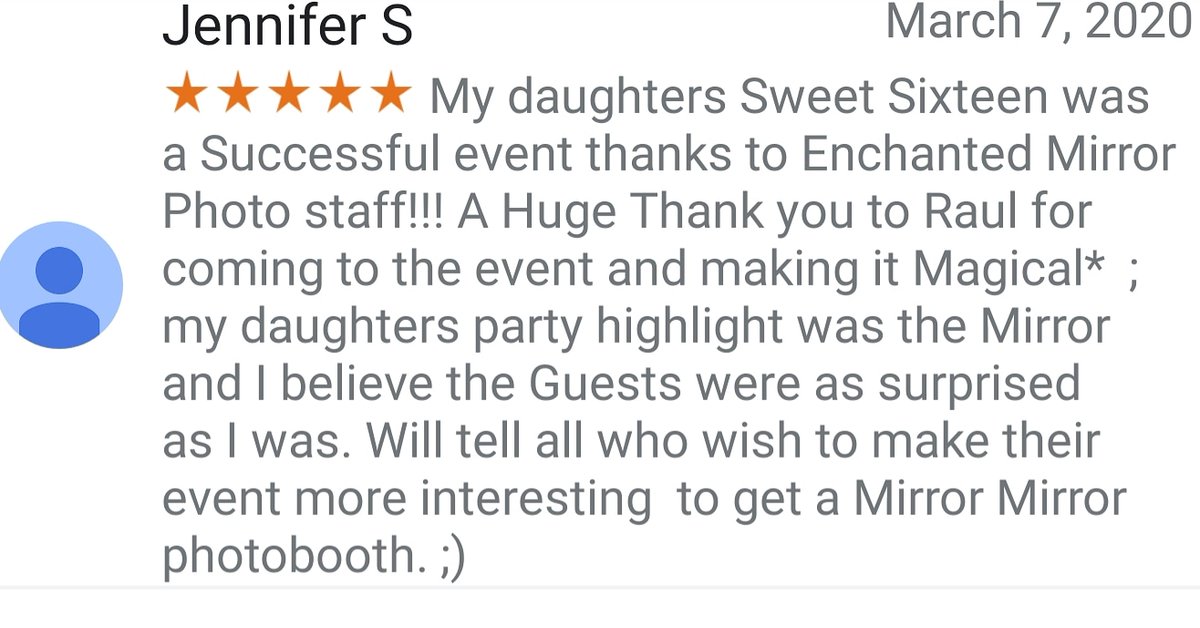 MirrorEnchanted's tweet photo. Very blessed to have clients like this. Thank you for this awesome review!

 #mirrorphotobooth #wedding #fun #corporateevents #partyplanner #mmepb #mirrormirrorenchantedphotobooth #clermont #orlando #grovelandfl #party #entertainment #quinceanera #fun #bride #bridetobe2020 https://t.co/5O9PJDUxqz