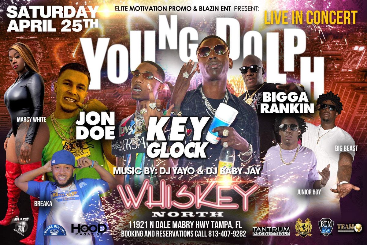 ChulaShay's tweet photo. #YoungDolph & #KeyGlock LIVE in #Tampa at #WhiskeyNorth Saturday, April 25! #PaperRouteEmpire
Hosted by #BiggaRankin PWRD by #EliteMotivationPromo #BlazinEnt
#GamERooMPromo #ChulaShayWorldwide https://t.co/XPIY9SLr8m