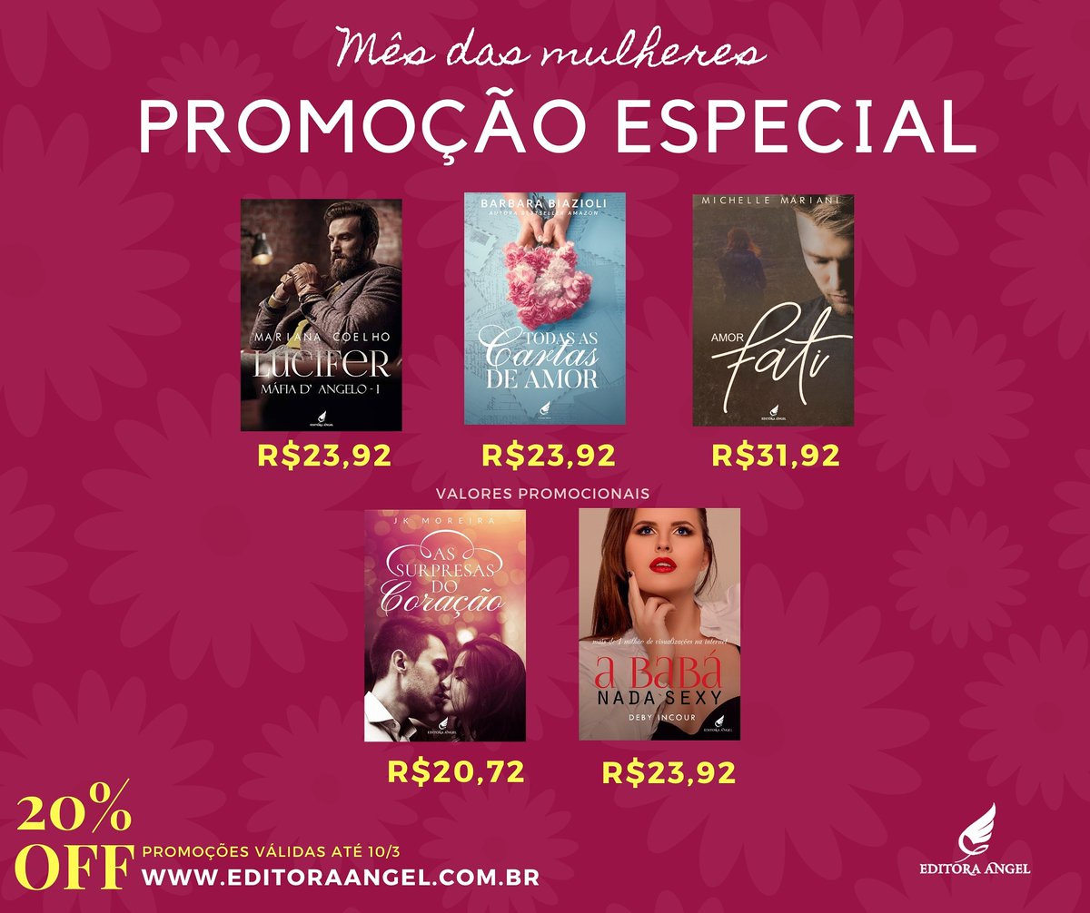 editoraangel's tweet photo. Dia das mulheres chegou com PROMOÇÕES. Corram para o nosso site e confiram tudo! 🌹

Lembrete: válido até 10/3 
https://t.co/LBAtIiOSVZ https://t.co/KtaHtt9dnz