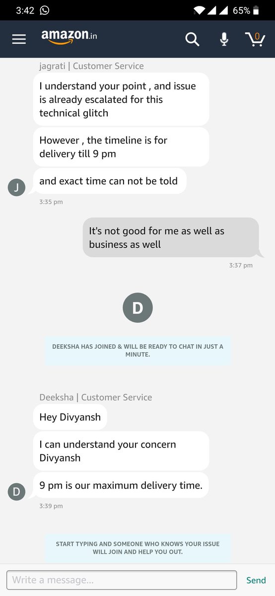 Myself_Divyansh's tweet photo. #Amazon I order an iPhone which was scheduled to deliver today,1sts they shared the wrong delivery guy info and asked me to wait till 9 pm. I waited till 9 pm and got msg that it will delivered tomorrow .. it seem like I am getting my order for free. Not expected from AMAZON https://t.co/PiV3FRI64Y