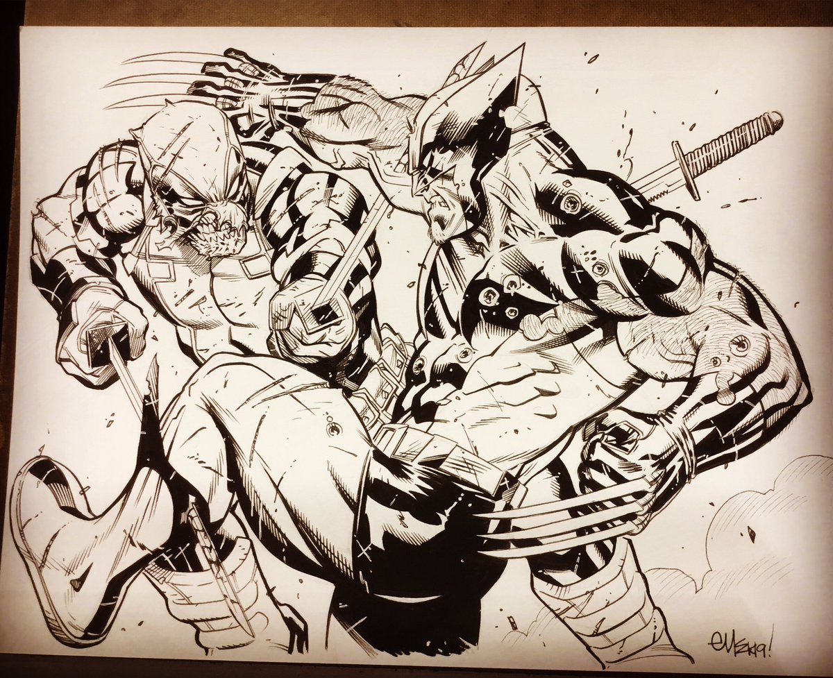 ed_mcguinness's tweet photo. I posted this on IG awhile back. Another commission. Deadpool vs Wolverine. #deadpool #wolverine #marvel https://t.co/7U3VA1sE2J