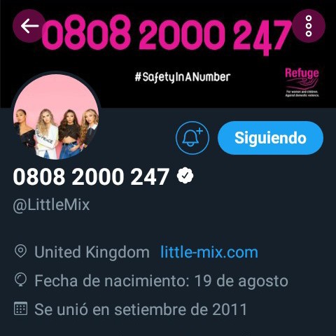 .@LittleMix has changed their Twitter profile with the number of the 24hr National Domestic Abuse Helpline in the UK.

The girls always using their platform to bring awareness for such important topics 👏 They're wonderful 💙
#SafetyInANumber
#InternationalWomensDay