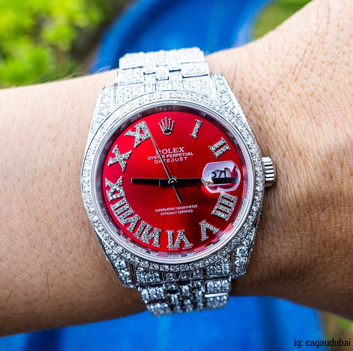 rolex datejust with a cherry red dial 