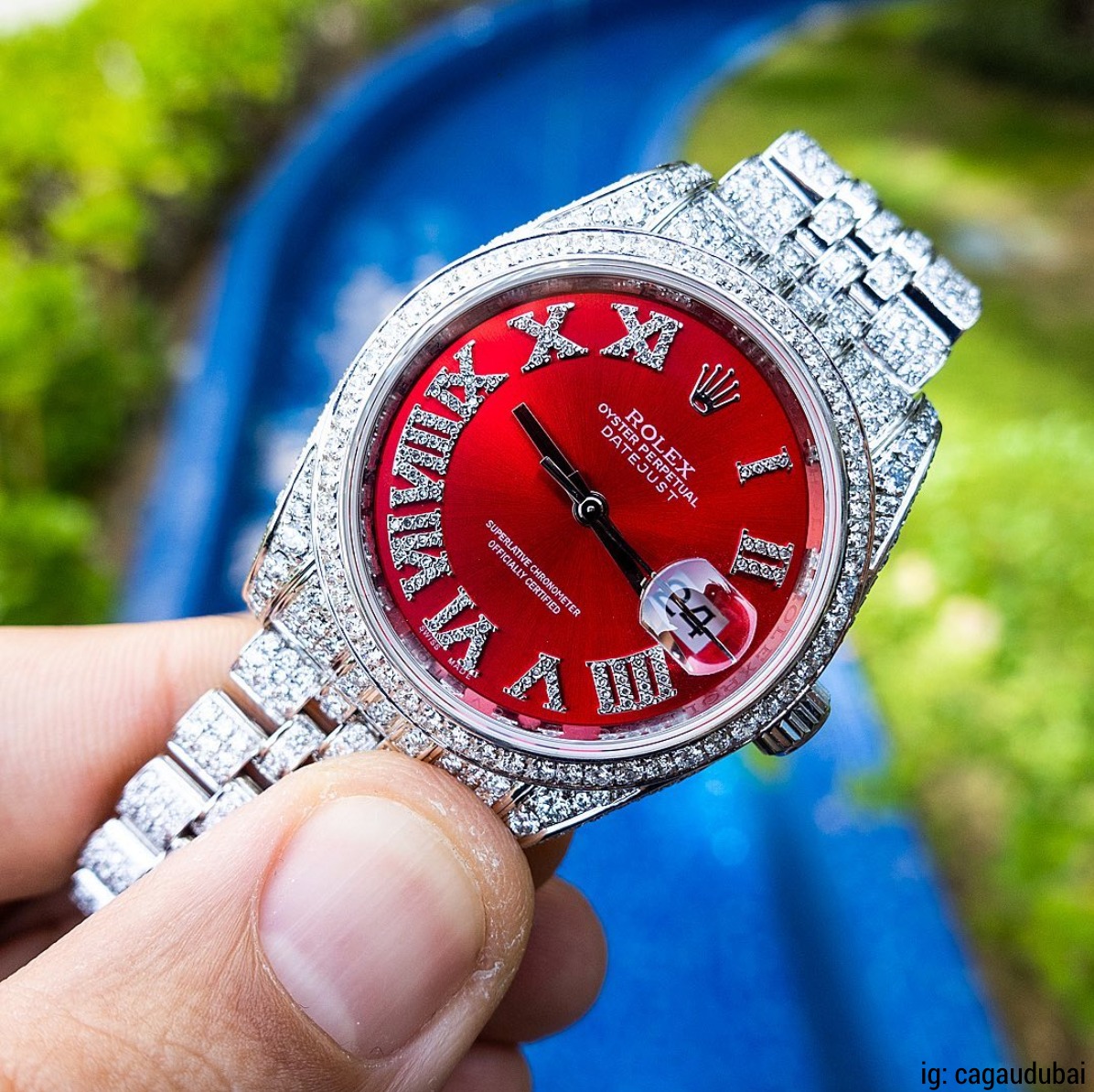 rolex red face iced out