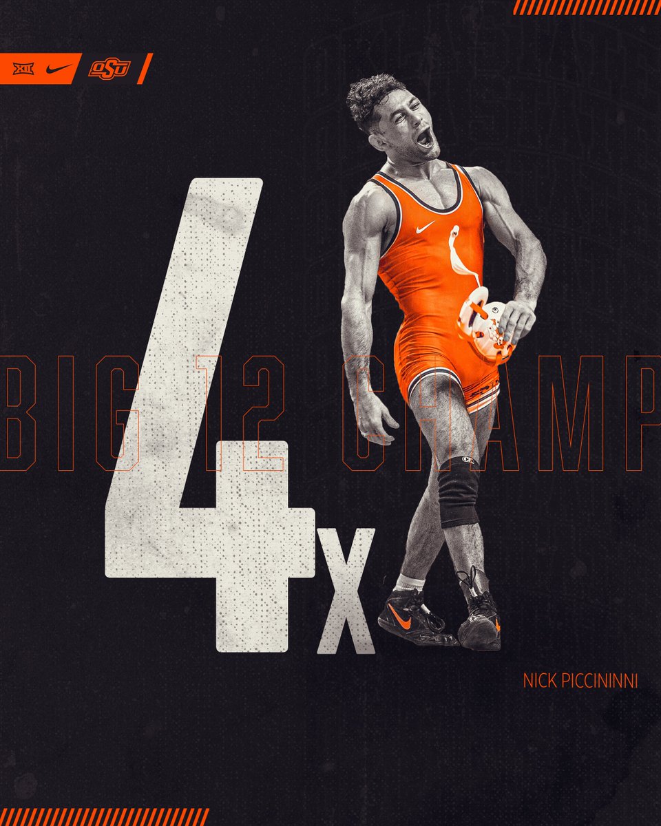 CowboyWrestling's tweet photo. 125 | For just the ninth time in #okstate history, we have a four-time conference champ! Congrats to Nick Piccininni after sealing the deal with a 3-1 win!

#okstate | #GoPokes https://t.co/mHLOEiwlkH