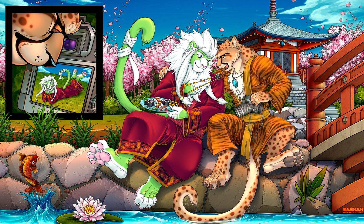 Commissions for <a href="/RovaFur/">Rova Fur</a> and <a href="/GuepardPerdu/">Le_guépard_perdu</a>

work by me, for the conkook of <a href="/FauntasticCon/">Fauntastic</a> 

I am honored that my design was chosen for the Fauntastic Conbook.

#fauntastic #furryart #furryfr #scenery #japan #paws