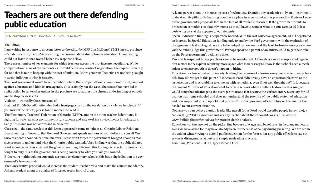 ar_scorCdn's tweet image. A recent letter to the editor from a local MPP irritated me enough that I put pen to paper - it appeared in The Glengarry News last Wednesday. Couldn't let his narrative, where the facts were grossly misrepresented, stand unchallenged. #etfo #onlythefactsplease