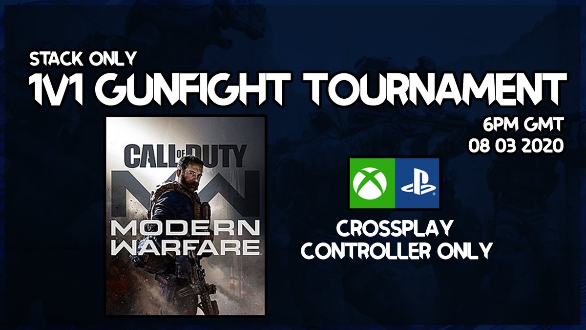 CounterAttackGG's tweet photo. Call of Duty Modern Warfare - 1v1 Gunfight Tournament on PS4/Xbox!

Direct message us to enter! We want 16 participants at a minimum! 

The final will be codcasted &amp; uploaded to YouTube!

#CDL2020 @FlyRts @GFXCoach @SGH_RTs https://t.co/4MB1e05hkM