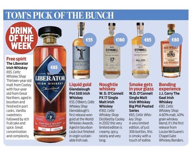 OConnellWhiskey's tweet photo. Thanks to @tomdoorley for showcasing not one but two of of our whiskeys this weekend.. great to see the O’Connell name front and centre with @wayward_irish providing the backdrop to the piece #billphil #wdoconnell #px17 #peated #irish #singlemalt #slainte https://t.co/sw6pf2lRji