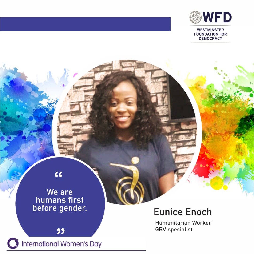 EunnyEnoch's tweet photo. I am Eunice Enoch @EuniceEnoch1 and I join @WFD_Nigeria to declare #EachforEqual
"We are humans first before gender"
#IWD2020
#OurvotescountNG
#Politicswithvalue
@WFD_Democracy @WFD_Nigeria @DFIDNigeria @unwomenNG @womenfundng https://t.co/w1lcVQckPD