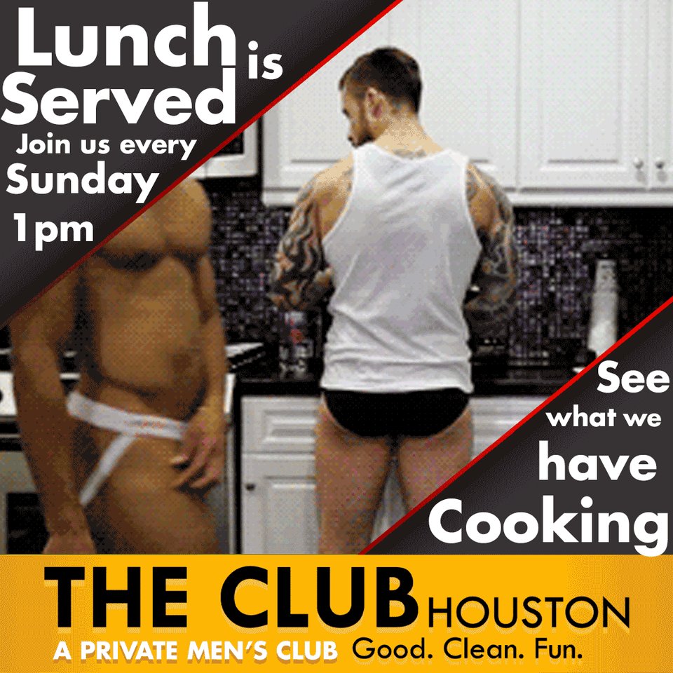 ClubHouston's tweet photo. What a beautiful day for lunch out by the pool! That is just what we are serving at The Club. Poolside lunch starts at 1pm. Come for the eats stay for the treats! #clubhouston #bathhouse #poolside #lunch #BeautifulDay #houston #gaymen #gay #AfternoonDelight https://t.co/I58yghQ2PB