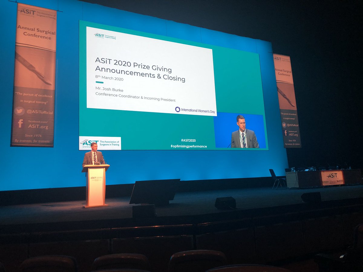 willboltontiger's tweet photo. Itโs prize giving time @ASiTofficial #ASiT2020 #optimisingperformance incoming President @_JoshBurke_ starts by thanking his mentor and immediate past president @deirdren2. Highlighting ASiTs commitment to equality #InternationalWomensDayย #IWD2020 @WomenSurgeonsUK @SurgeryWomen https://t.co/J8aNsdeowb