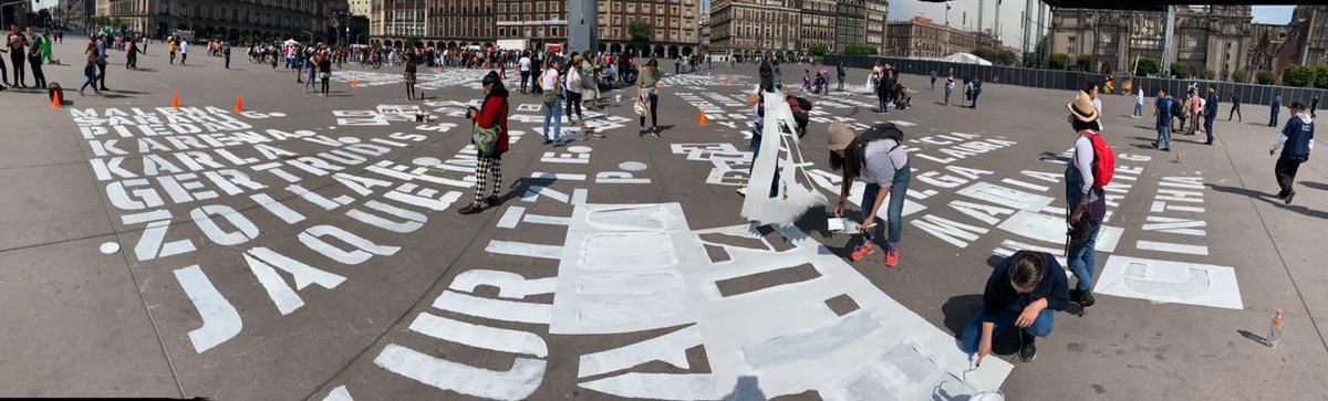in el zocalo, painting the names of 3k femicide victims. more on the protests here:  https://twitter.com/i/events/1236694991520428032