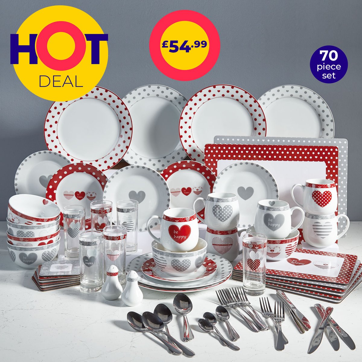 studio_co_uk's tweet photo. HOT DEAL!! We are in love with this 70-piece mix &amp; match heart dinner set and we can't believe it's ONLY £54.99! #DinnerSet #ComeDineWithUs #SundayLunch #DiningEssentials #HotDeal https://t.co/lhVw4WCtez https://t.co/3UgQCajXee