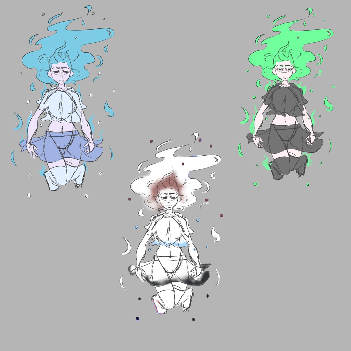 YumichanStudios's tweet image. Colour Testing for the piece with a small background! Which one is your favourite? Mine is the third one! #colortesting #characterdesign #commissionsopen