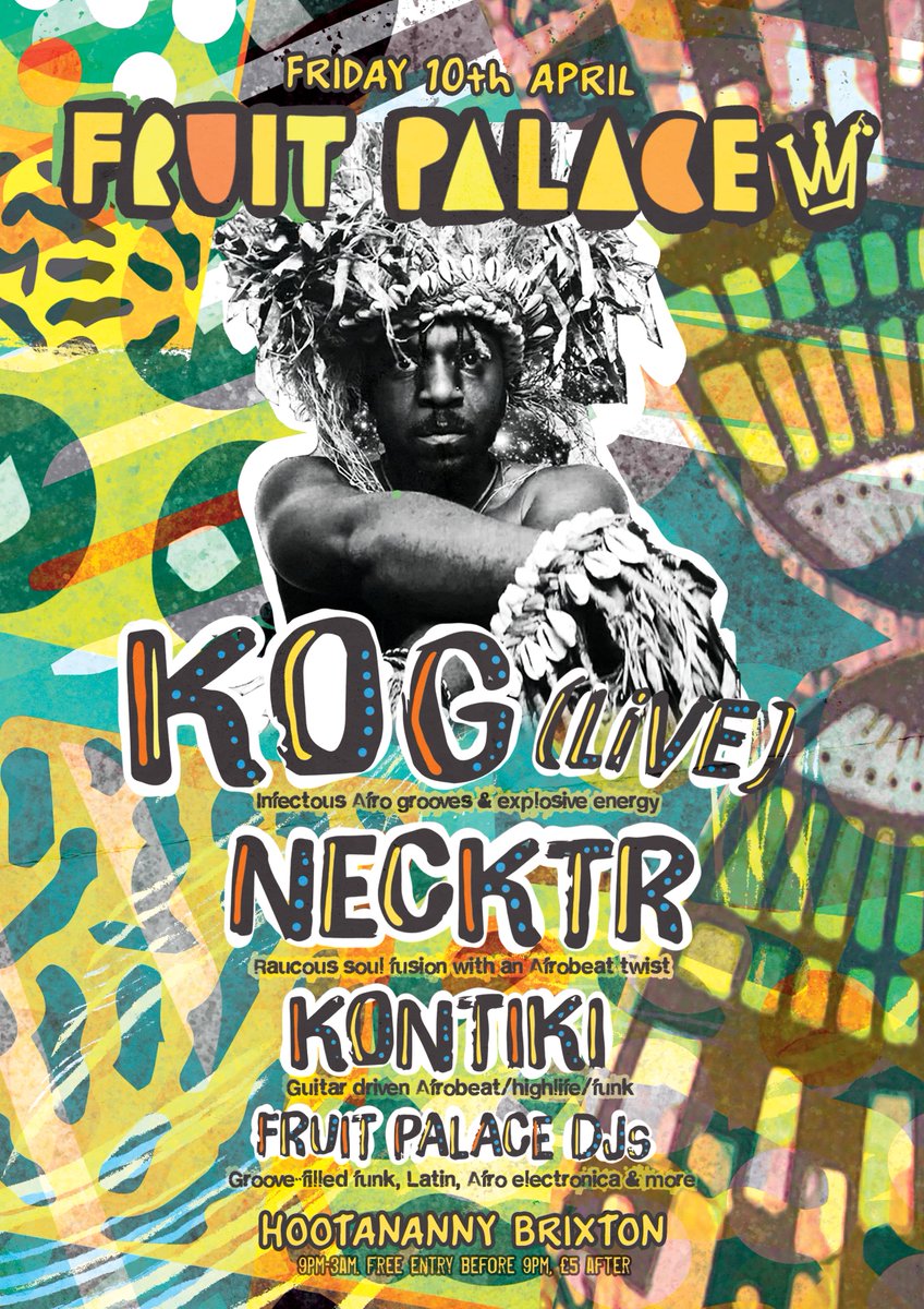 *Newsflash: after 8 years, 10th April will be the last Fruit Palace at Hootananny Brixton*

Promises to be a banging night, tell a mate. Love this one from Necktr: bit.ly/2TSu3LU x

Tickets: bit.ly/2TMBRPs
Fb event: bit.ly/39A3BNY