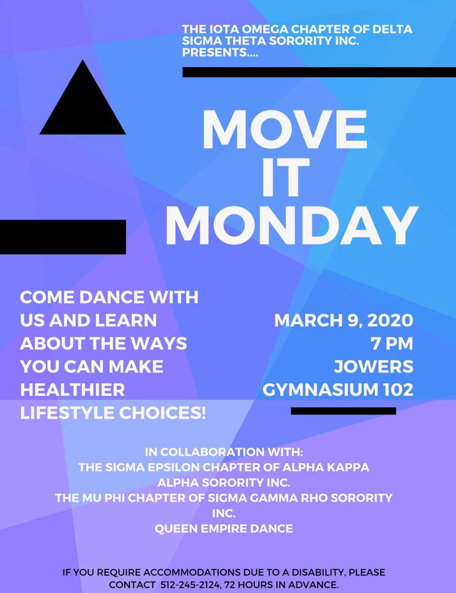 Don’t forget that Move It Monday is tomorrow at 7 PM in Jowers Gymnasium 102! Come get active with us and other amazing organizations! You don’t want to miss out!💃🏾 *Sneakers Advised*