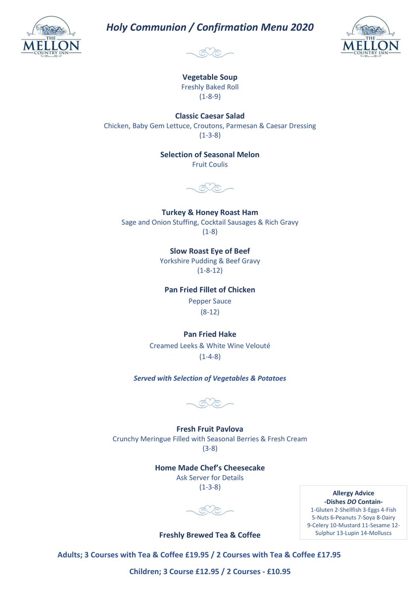 Planning a Holy Communion or Confirmation? 

Our team are here to help! 😊
Call us on T: 028 816 61224 or DM us at anytime!

View our menu below...