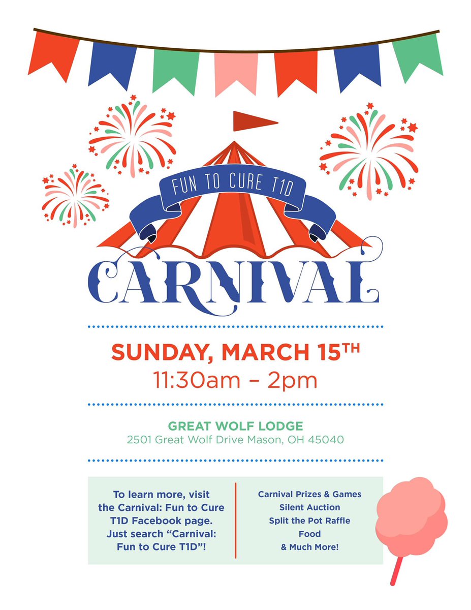 JessicaMoermond's tweet photo. Who is joining us for Carnival: Fun to Cure T1D next Sunday at Great Wolf Lodge 🙋🏻‍♀️

Anyone is welcome to join, it’s $10 for kids to do all the activities as many times as they want, and collect loads of prizes 🤩

All the money raised from the event is donated to JDRF 💙 https://t.co/9UjDGOpLgK