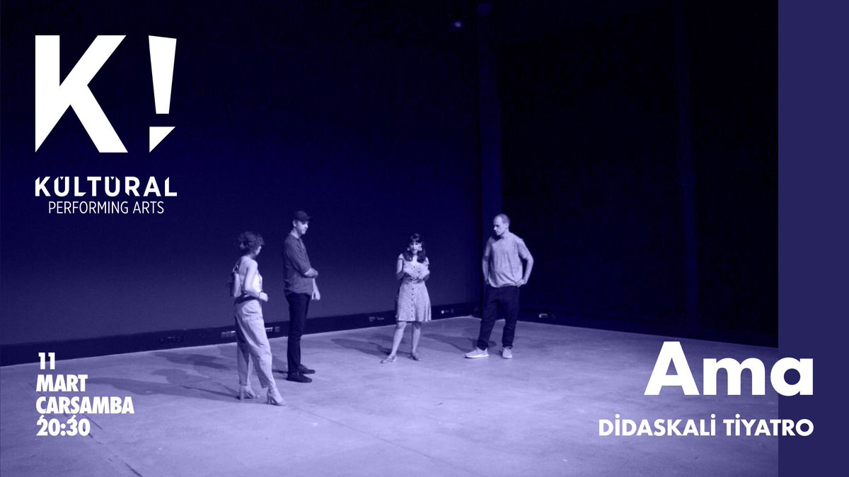 Nadir Sönmez’in yazıp yönettiği AMA,
11 Mart Çarşamba Saat: 20:30'da K! Kültüral Performing Arts’a konuk oluyor.

Biletler <a href="/Biletix/">Biletix</a> ve K! Sahne Gişe’de.
Rezervasyon: 0 212 281 81 55
Biletix: biletix.com/etkinlik/Z5743… 

#tiyatro