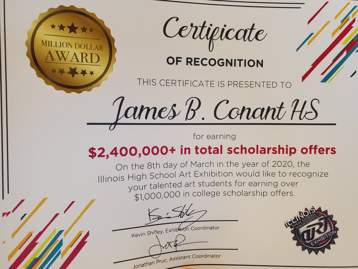 Congrats to all our seniors who submitted and earned scholarships through the IHSAE senior portfolio exhibition.  We broke our record from last year,  $2.4 million in scholarship offers!!! <a href="/mrsGduff/">G-Duff</a> <a href="/JennerArtDept/">Luke Jenner</a> <a href="/Mrs_Peterson_/">Mrs. Peterson</a> <a href="/thebickuscave/">Mr. Bickus</a>