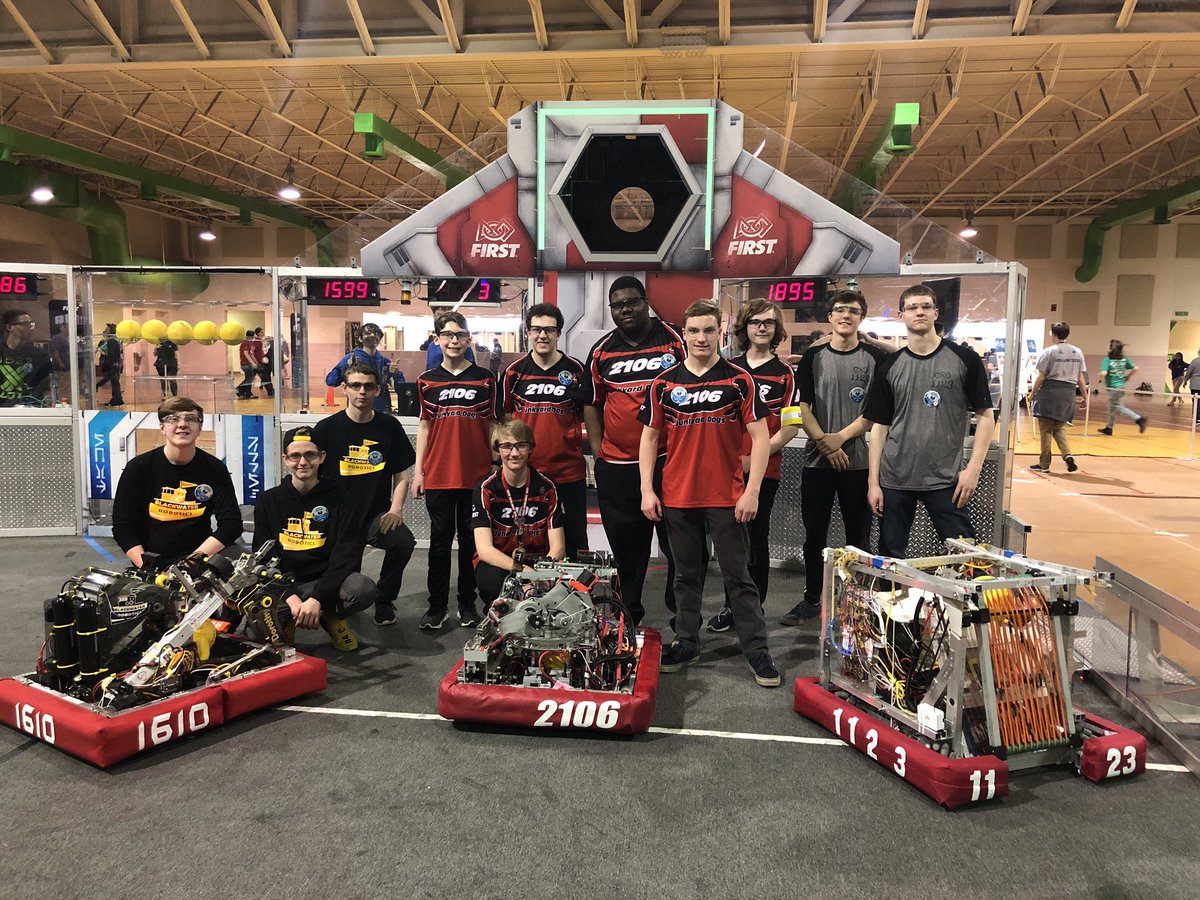 DogsRobotics's tweet image. This weekend @DogsRobotics finished the comp. ranked #1! We were finalist as #1 seed w/h #frc1610 & #frc1123 We also took home the Gracious Professionalism Award. We’ll be back at it next week in Portsmouth #frc2106