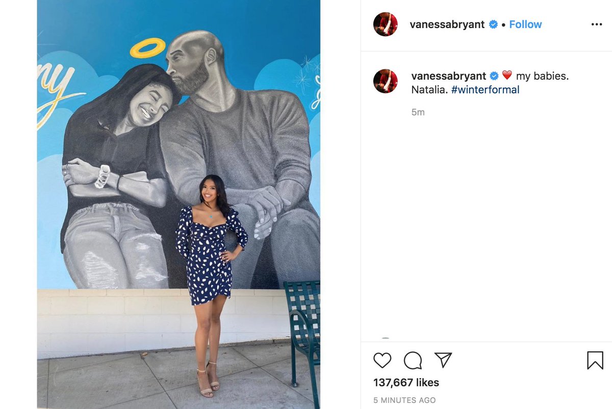 BleacherReport's tweet photo. Vanessa posted a photo of Natalia at a Kobe and Gigi mural before Natalia's winter formal 🙏 https://t.co/a3qbm9nDLe