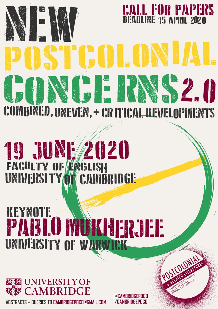 Announcing the hotly-awaited details of our follow-up graduate workshop(!): 'New Postcolonial Concerns 2: Combined, Uneven, &amp; Critical Developments'. 19 June 2020. Keynote: Pablo Mukherjee (Warwick). CfP in reply. Please share widely! Travel bursaries available.