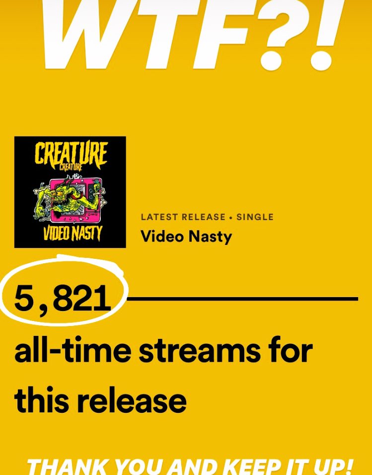 creature_tweets's tweet photo. Amazing numbers! We’re astounded our new single ‘Video Nasty’ has gained so much momentum in such a short time 😁 Thanks to you all 😘
Check it out on #Spotify
https://t.co/Y3UzamUWwB
#single
#newrelease
#unsigned
#creaturecreatureuk https://t.co/RfTHcXyMfg