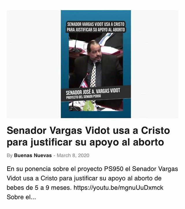 BuenasNuevasLiv's tweet photo. En su ponencia sobre el proyecto PS950 el Senador Vargas Vidot usa a Cristo para justificar su apoyo al aborto de bebes de 5 a 9 meses.
#buenasnuevas #enfocalobueno #vida #aborto #senado #puertorico #ps950 https://t.co/4UgZIgqMUc https://t.co/dqKnuKR412