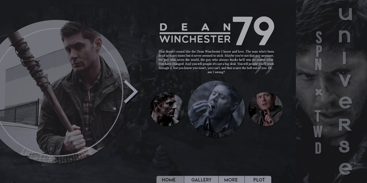 ㅤ

ㅤ       ▌ ▍❛ 𝐃𝐄𝐀𝐍 𝐖𝐈𝐍𝐂𝐇𝐄𝐒𝐓𝐄𝐑 ❜

 ━━ ╱╱ you are nothing, you're
              as mindless and obedient
              as an attack dog.
ㅤ
ㅤ⿻   #SPN + #TWD | rol med/ext.
           my own interpretation.

                       ⌠ ʀᴛ : ♡ ⌡