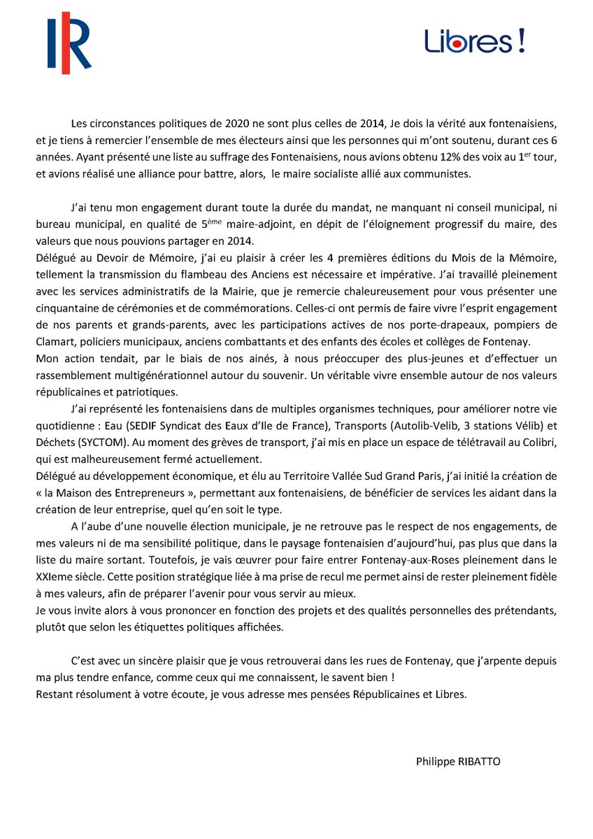 RepublicainsFAR's tweet photo. Lettre de fin de mandat de @philipperibatt1 👏👏👏 https://t.co/01sWRtdfeH