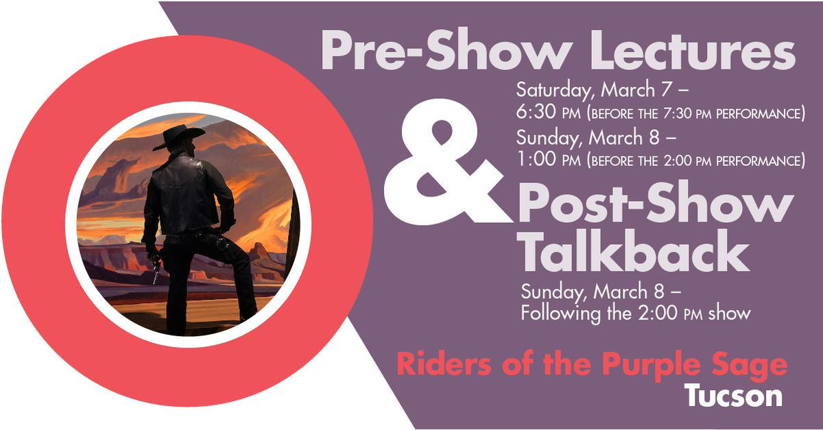 azopera's tweet photo. Did you know that your opera experience doesn’t end after the show? Meet us at the front of the theater after the #Tucson curtain call for a post-show talk with the cast about Riders of the Purple Sage.
Come with questions! Visit https://t.co/Xm4UGFpBza for more info. #azoriders https://t.co/bfjw1rNpXU