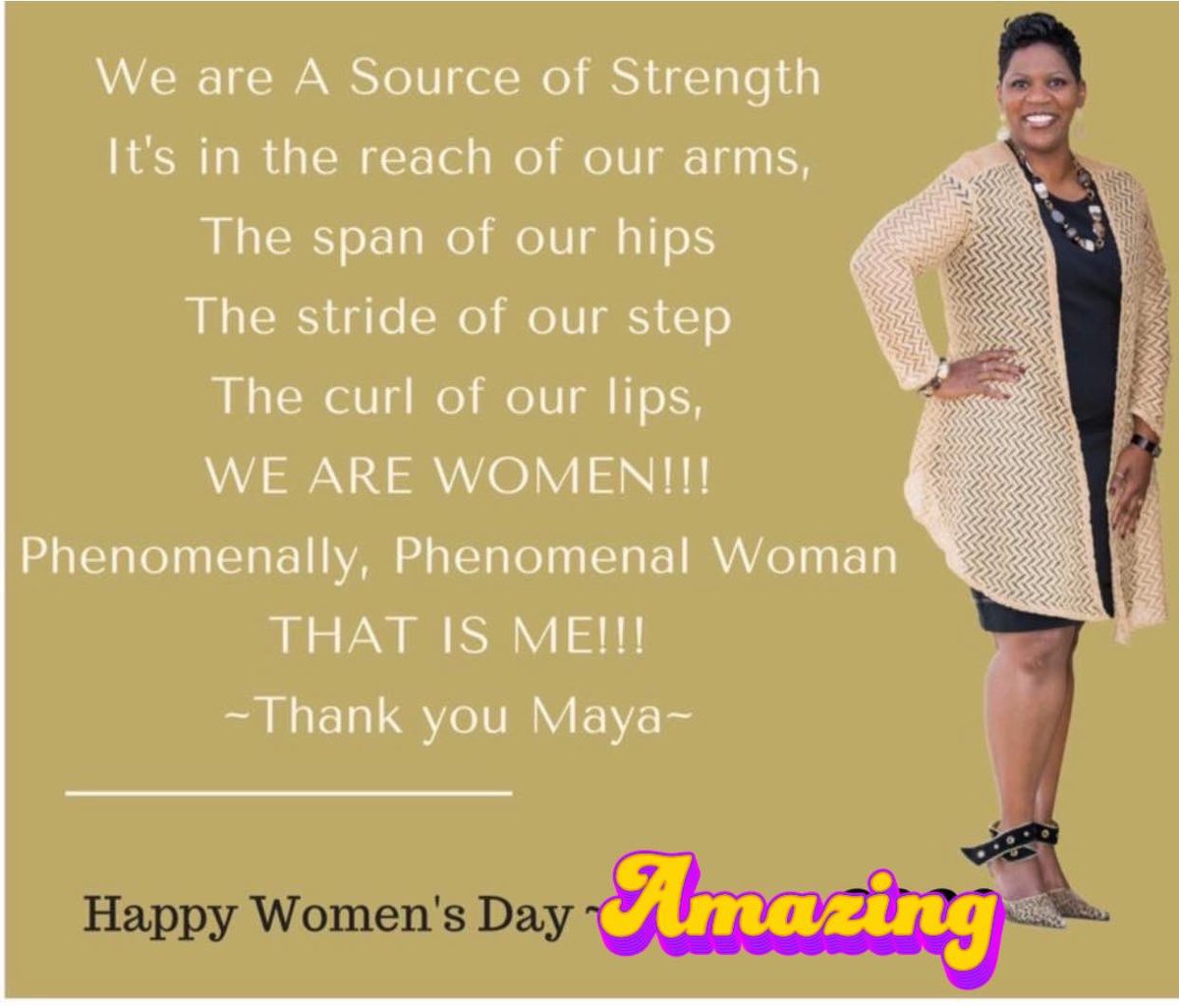 TheHRChampion's tweet photo. WE ARE.....Phenomenal Women!!  Happy Women’s Day to each and every one of you!!! Claim it and walk TALL in YOUR Purpose!!!! 
#WomensDay #Phenomenal https://t.co/w3bDSgJona
