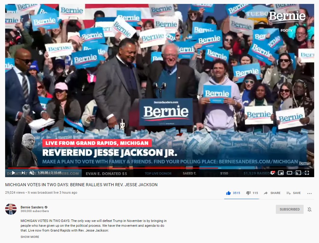 dsal1829's tweet photo. Bernie Sanders had four great events in Michigan with black and brown activists, politicians and religious leaders in the span of a few days, giving four magnificent speeches. Joe Biden can't speak for more than ten minutes straight.
#Bernie2020 #bernieinmichigan https://t.co/8sCBhKnzdj