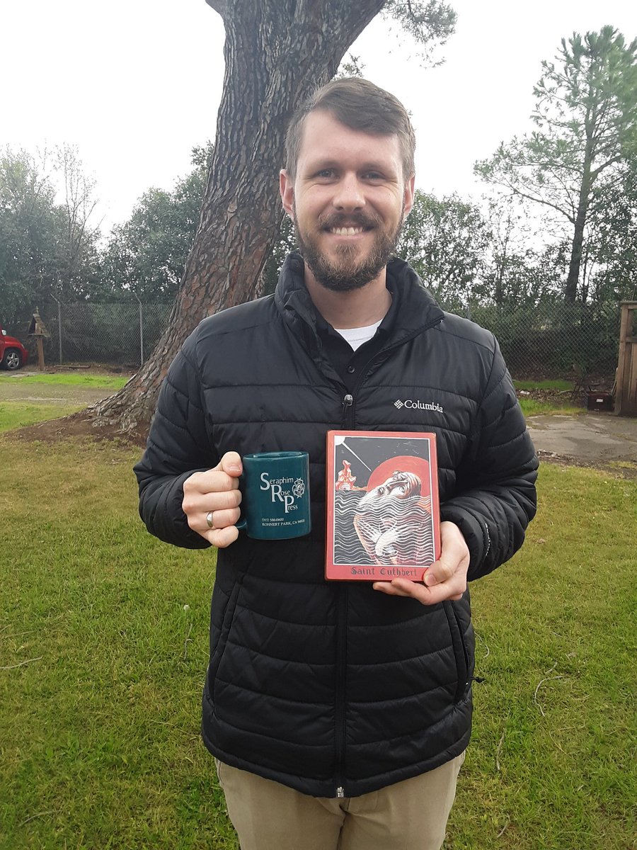 AudioScribeOW's tweet photo. Two of my most dear Saints: St. Cuthbert and Fr. Seraphim Rose. 

I brought the icon and my church provided the mug. #SundayofOrthodoxy #Holycoffee https://t.co/c8VxErwSwN