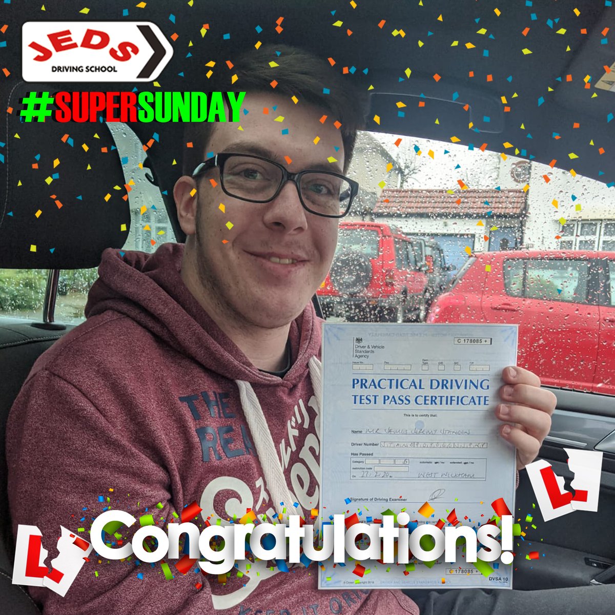 jedsdriving's tweet photo. James passed in West Wickham with David! Well done and all the best for your future on the roads! 🎉🚗📚
#SuperSunday #WestWickham #DrivingSchool https://t.co/VscN8HJtLe