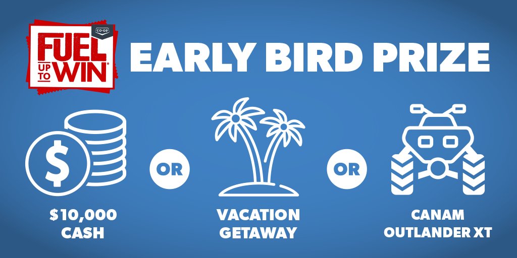 LloydCoop's tweet image. The #FuelUptoWin early bird prize draw is TOMORROW! Winner gets a choice of a Vacation Getaway, a Can-Am Outlander XT or $10,000 cash — what would you choose? 

Enter PINs online at fueluptowin.ca or use the CO-OP CRS app.  #yllcoop
