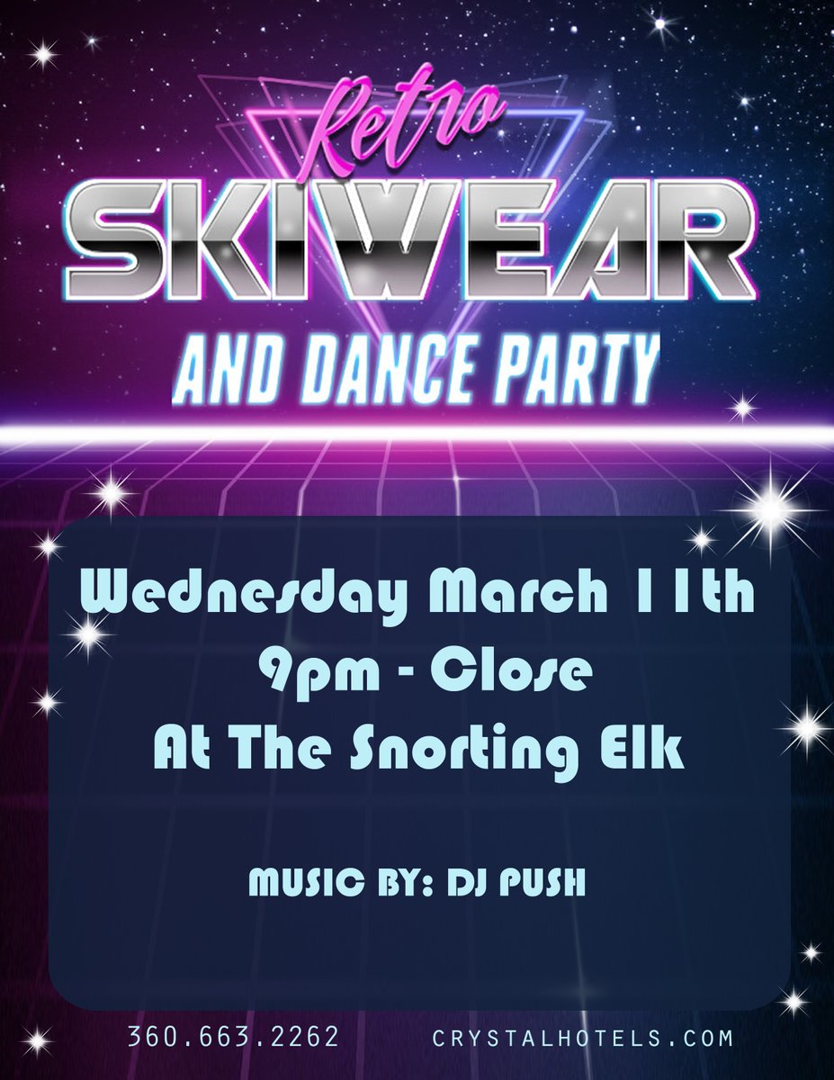 SnortingElk's tweet photo. The sun is out, today is beautiful, and the retro skiware party is happening this wednesday at the Snorting Elk!
Dress up in your best retro skiware and hit the dance floor! https://t.co/HPsTXPCqHe