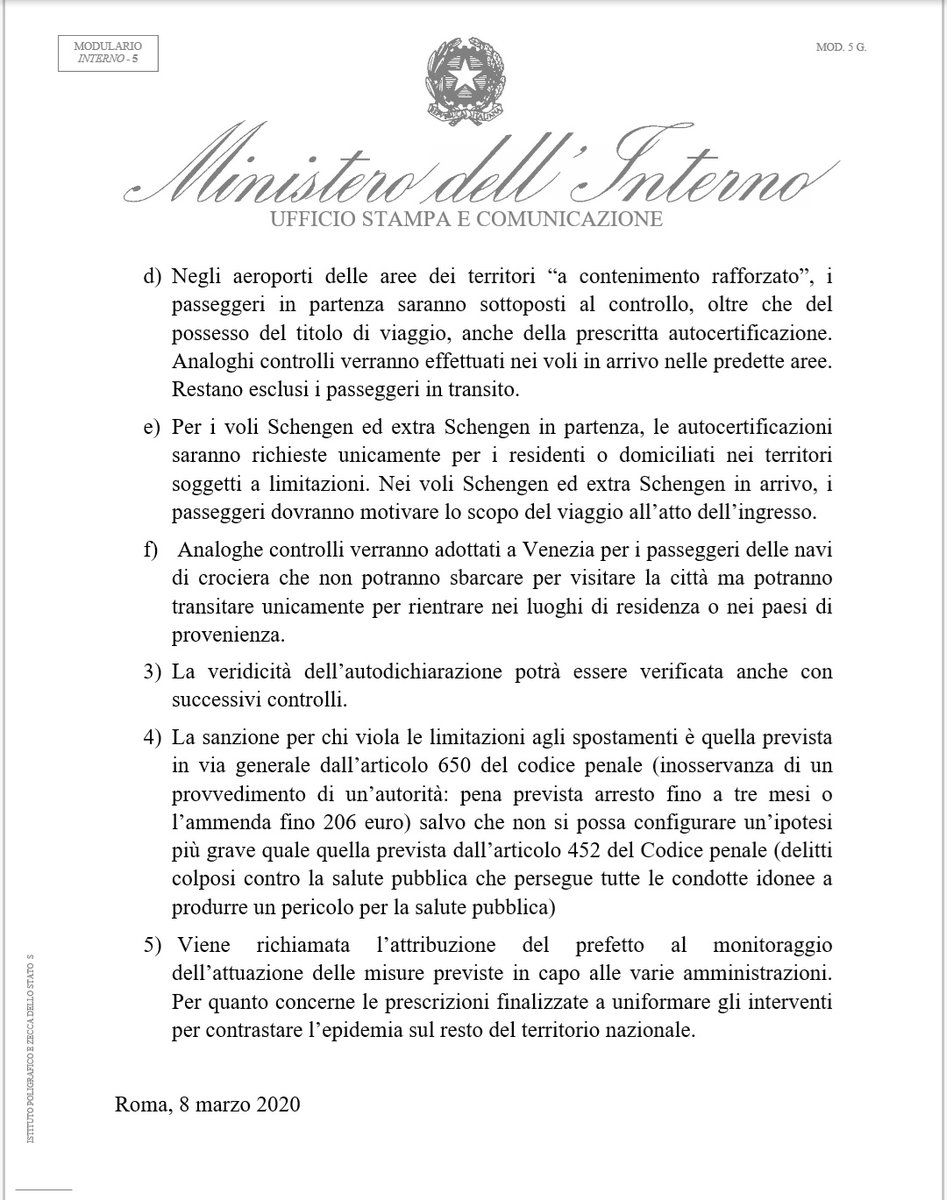 ++ Coronavirus, direttiva Viminale ai prefetti sui controlli