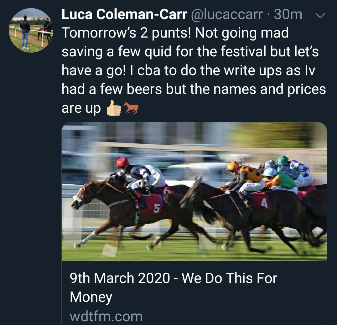 ConmanLay's tweet photo. ALLLLL AAABBBBBOOOOAAARRRDDDDD

CHELTENHAM EVE FOLKS AND THE CONMAN CARR IS DESPERATE

#LAYLAYLAY https://t.co/ZYJYq0Td52