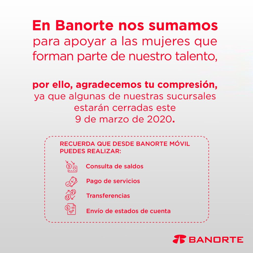Este 9 de marzo, algunas de nuestras sucursales estarán cerradas, conoce las opciones que tienes para realizar tus operaciones. #TuBancoTuTiempo
