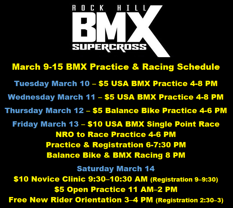 Getting ready for the 2020 USA BMX Carolina Nationals?
Come see us at Rock Hill BMX Supercross this week.
#CompetitionLivesHere #RockHillRocks #SeeYouAtTheTrack