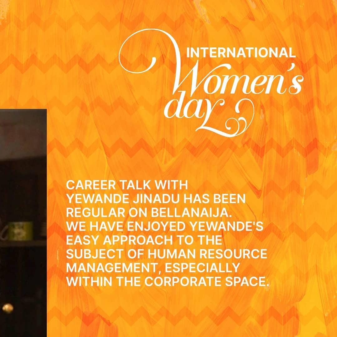 yewandejinadu's tweet photo. Thanks @bellanaija for celebrating me on this special #InternationalWomensDay 
#IWD2020
#careerwoman 
#HumanResources https://t.co/0KSIfuk5pw